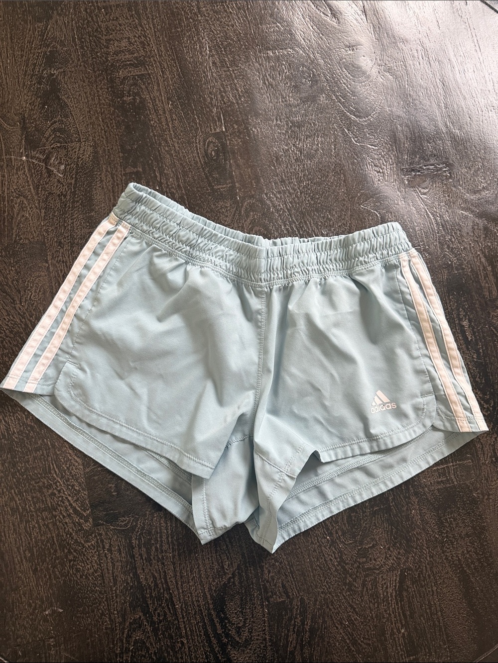 adidas Light Blue Athletic Shorts with White Stripes